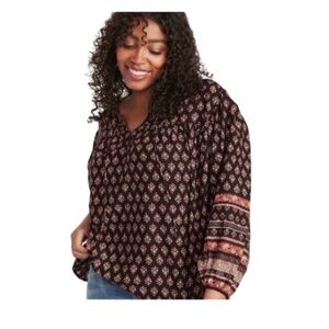 Old Navy Long Sleeve Brown Smocked Printed Peasant Blouse NWT Size XXL